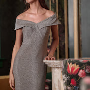 Sparkle Knit Off-Shoulder Trumpet Dress 822