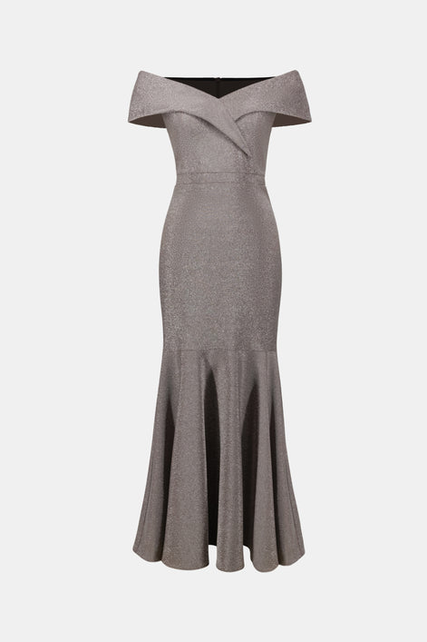 Sparkle Knit Off-Shoulder Trumpet Dress 822