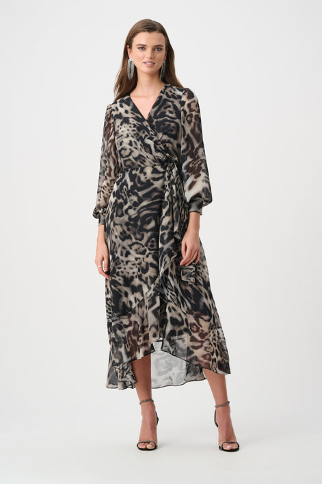 Chiffon Printed Fit and Flare Wrap Dress 810