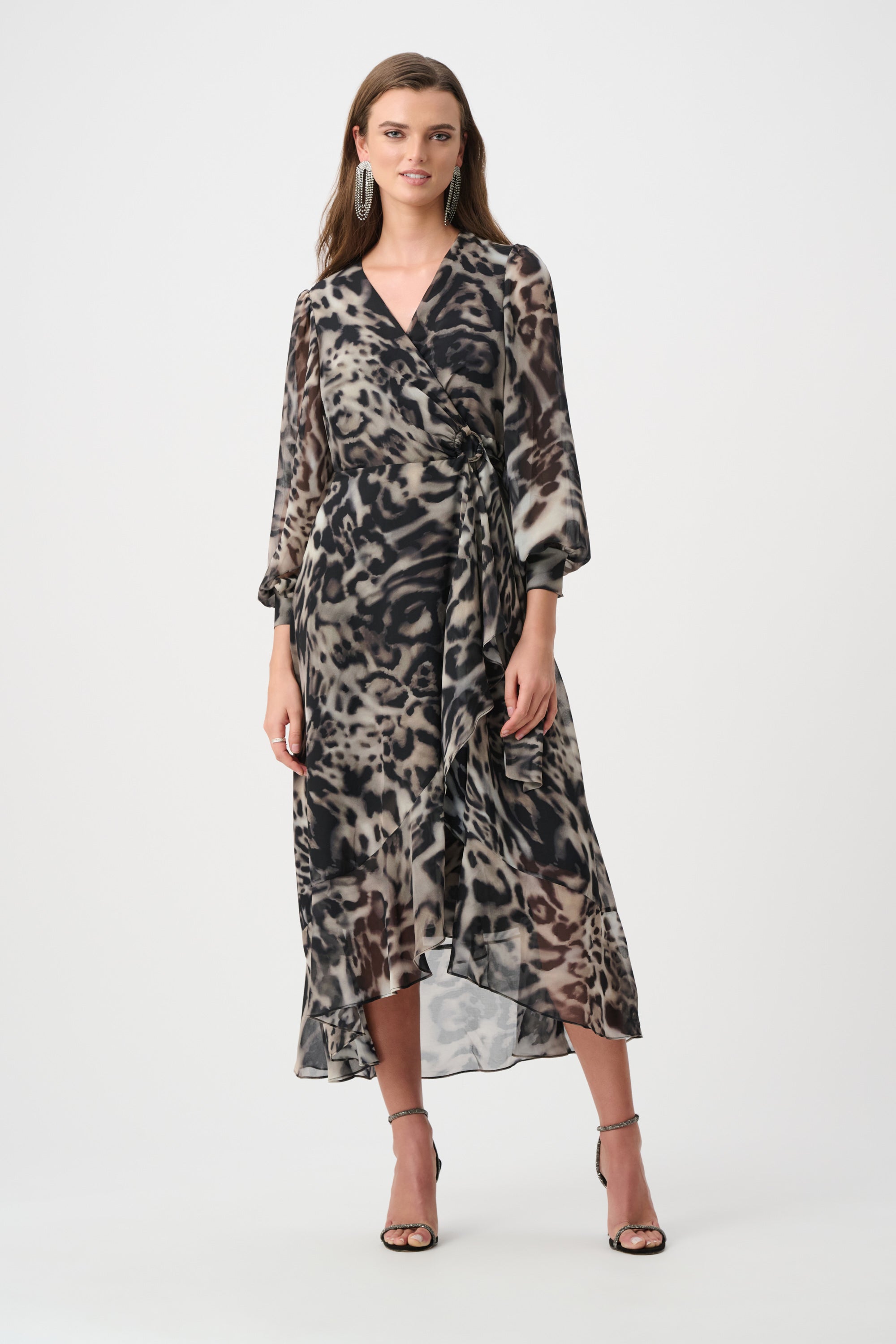 Chiffon Printed Fit and Flare Wrap Dress 810