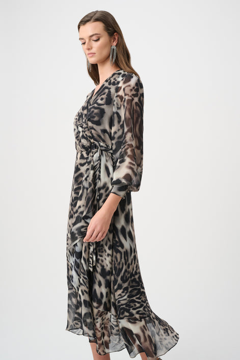 Chiffon Printed Fit and Flare Wrap Dress 810