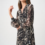 Chiffon Printed Fit and Flare Wrap Dress 810