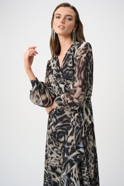 Chiffon Printed Fit and Flare Wrap Dress 810