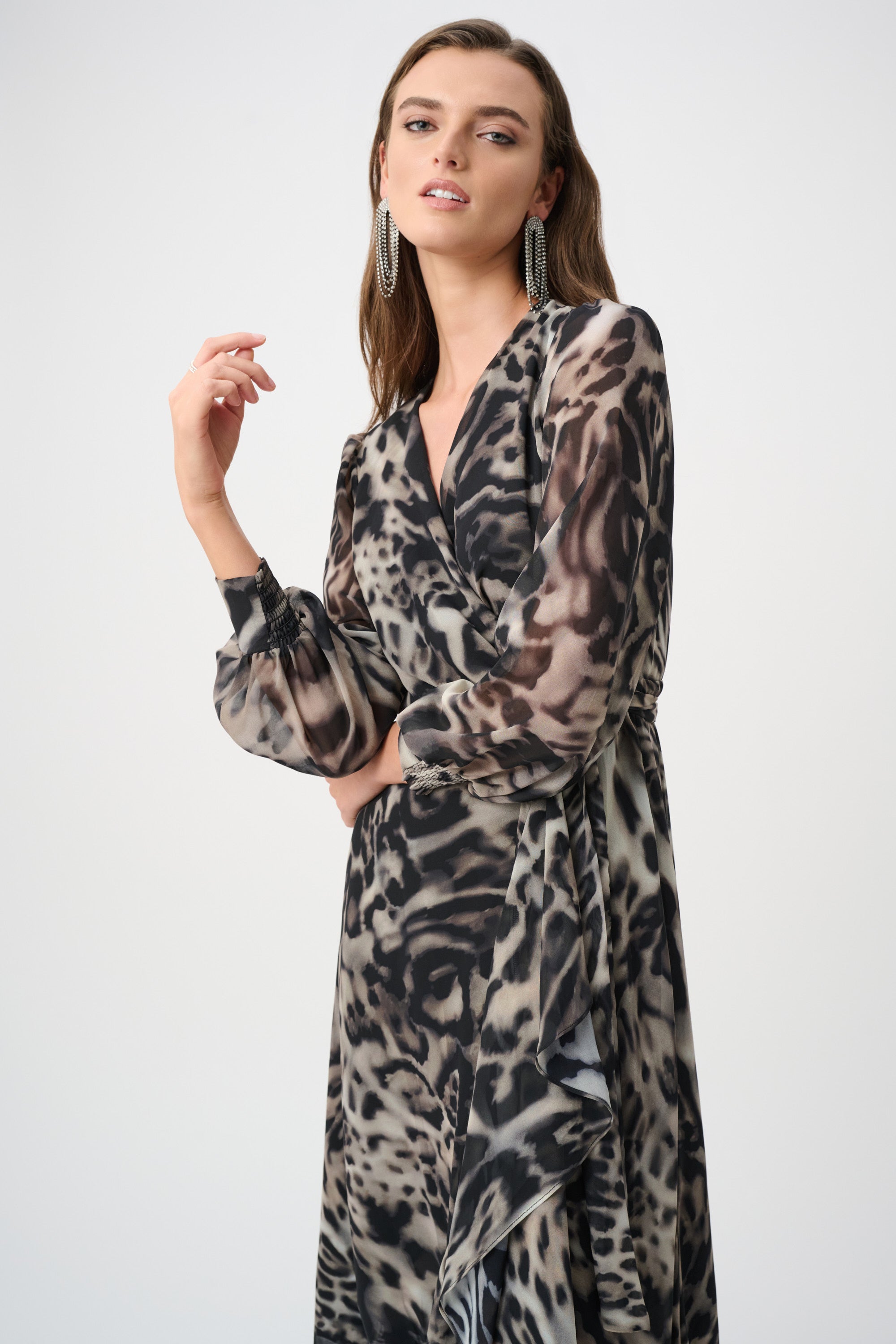 Chiffon Printed Fit and Flare Wrap Dress 810