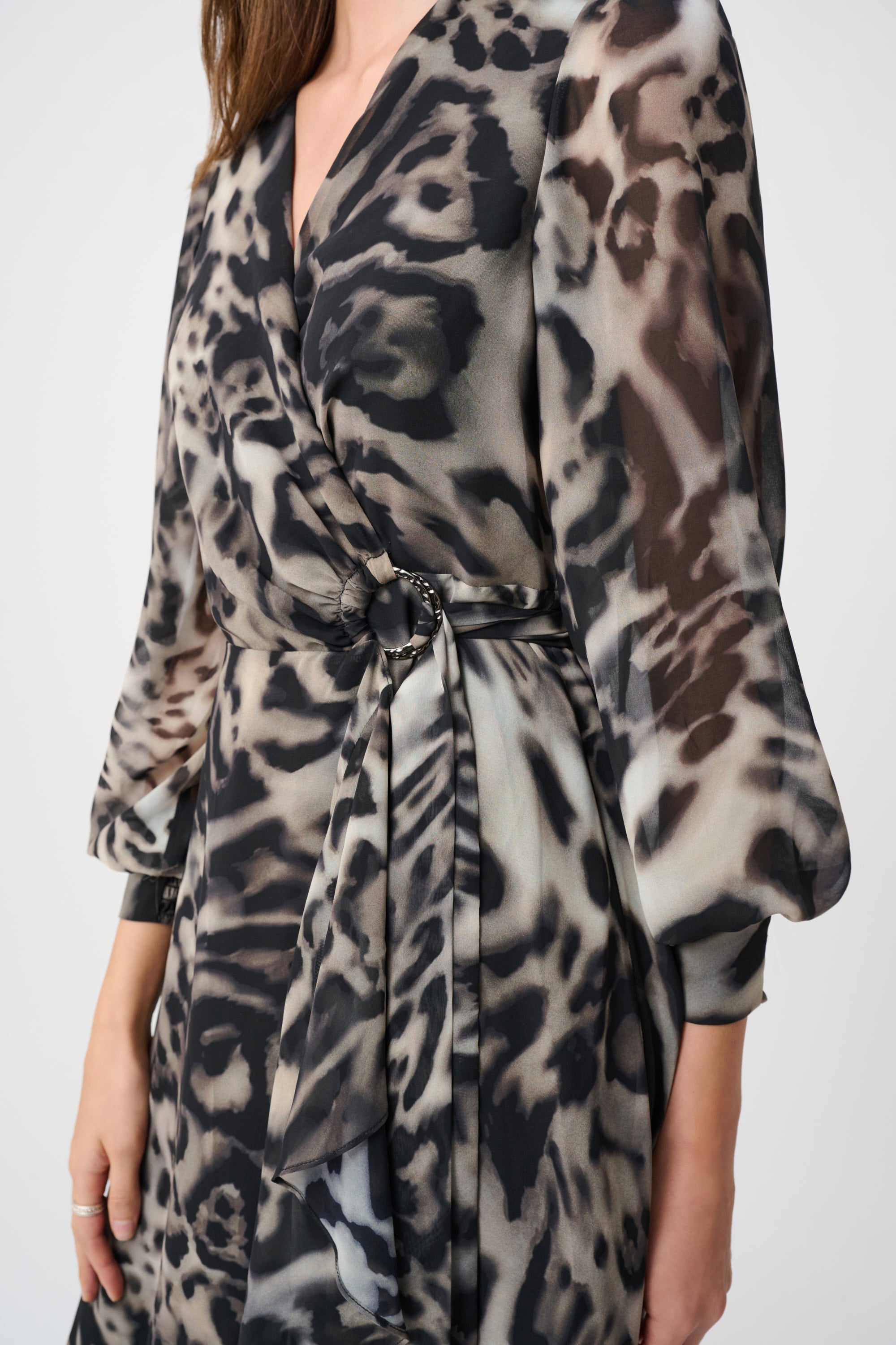 Chiffon Printed Fit and Flare Wrap Dress 810
