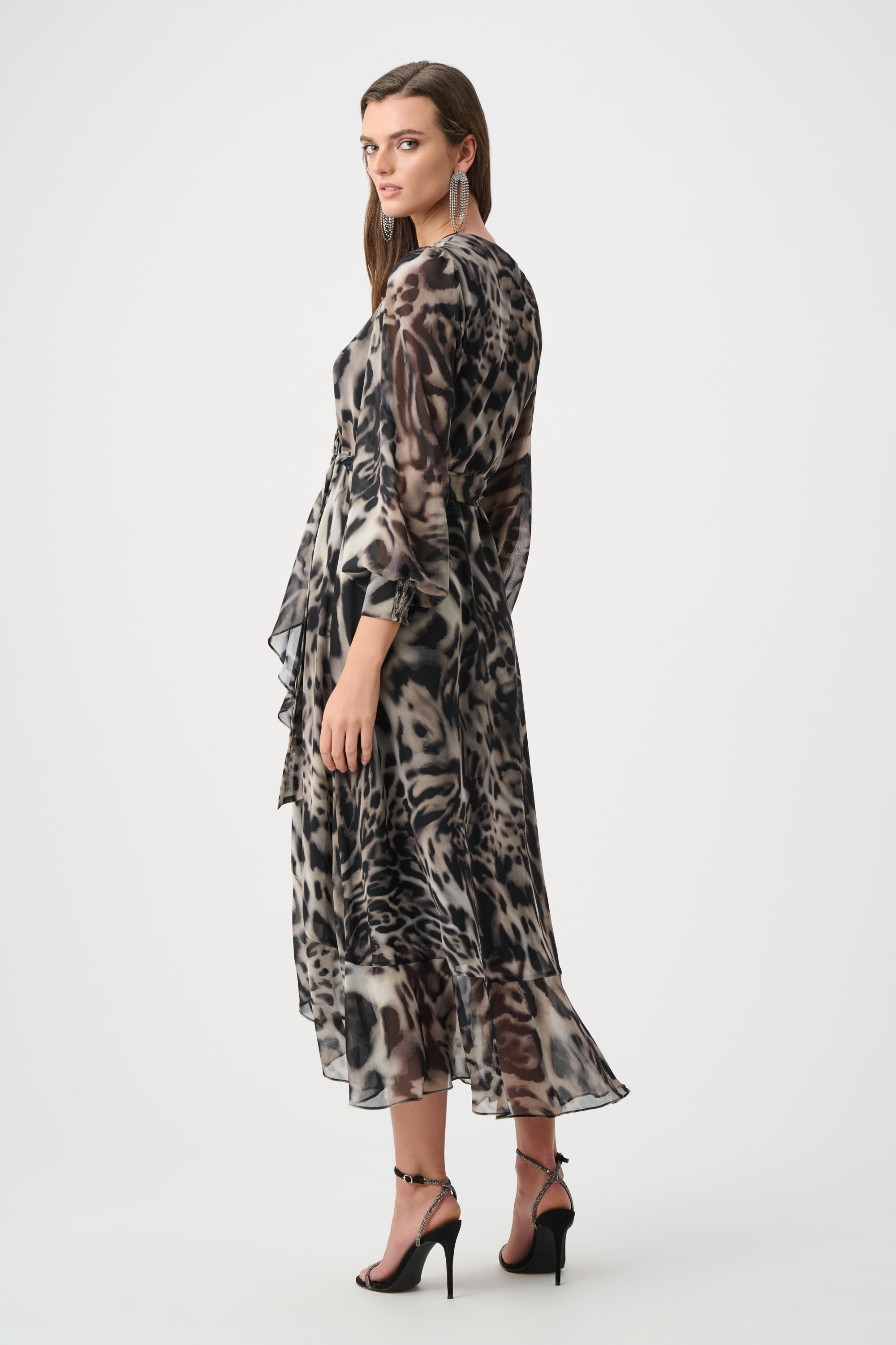 Chiffon Printed Fit and Flare Wrap Dress 810