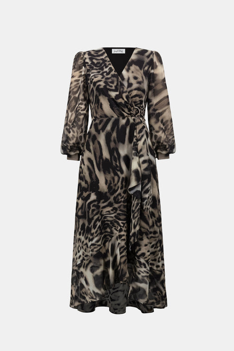 Chiffon Printed Fit and Flare Wrap Dress 810