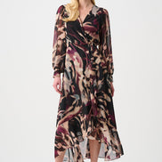 Chiffon Abstract Printed Fit and Flare Wrap Dress 811