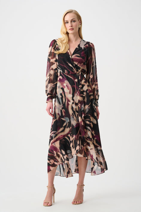 Chiffon Abstract Printed Fit and Flare Wrap Dress 811