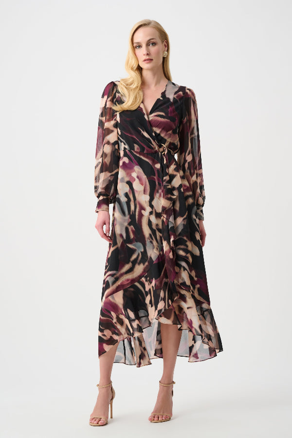 Chiffon Abstract Printed Fit and Flare Wrap Dress 811