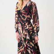 Chiffon Abstract Printed Fit and Flare Wrap Dress 811