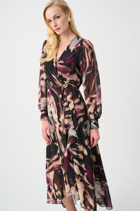 Chiffon Abstract Printed Fit and Flare Wrap Dress 811
