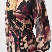Chiffon Abstract Printed Fit and Flare Wrap Dress 811