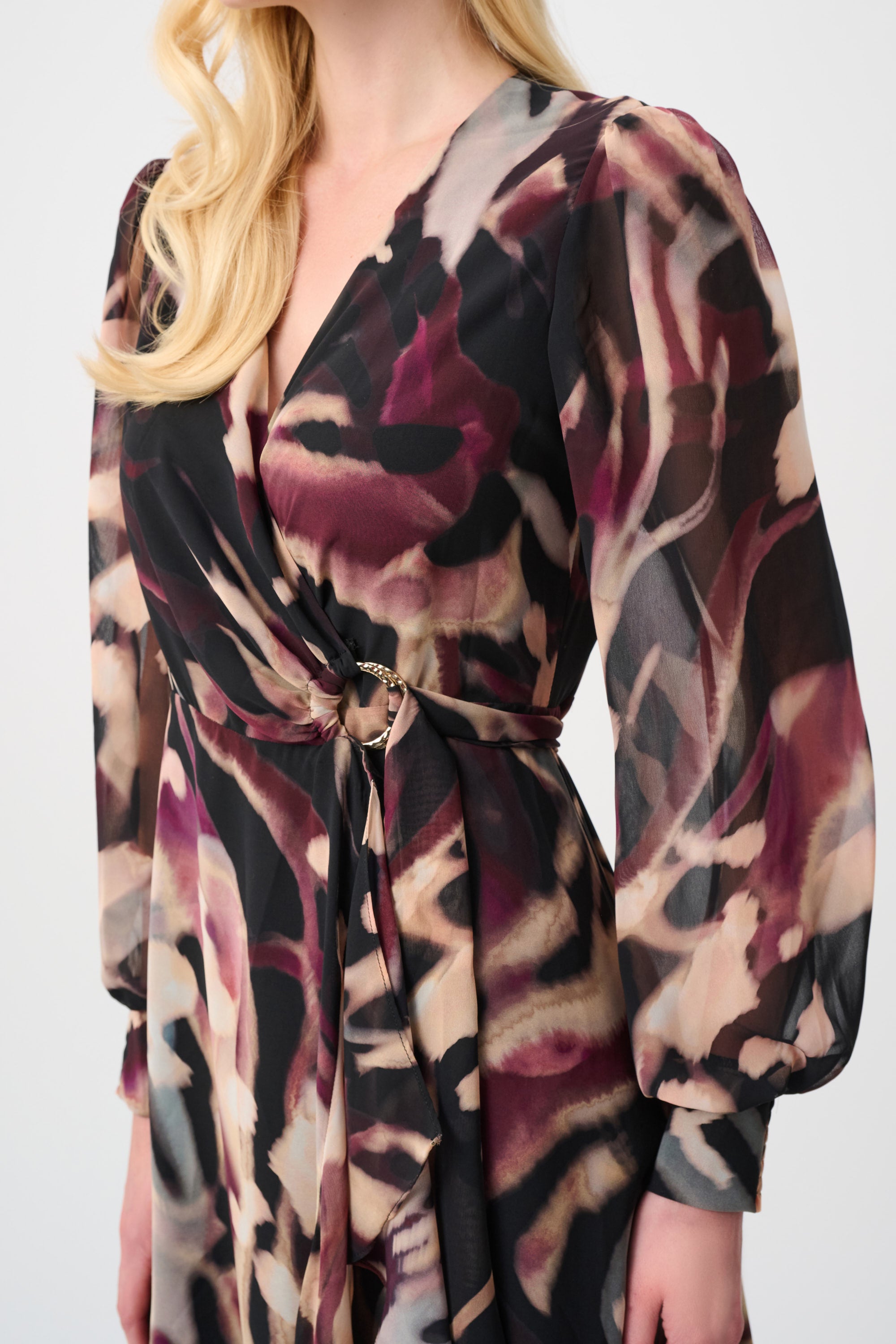 Chiffon Abstract Printed Fit and Flare Wrap Dress 811