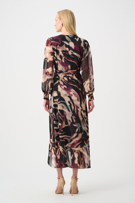 Chiffon Abstract Printed Fit and Flare Wrap Dress 811