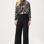 Chiffon Animal Print Top With Bow Tie 812