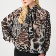 Chiffon Animal Print Top With Bow Tie 812