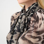 Chiffon Animal Print Top With Bow Tie 812