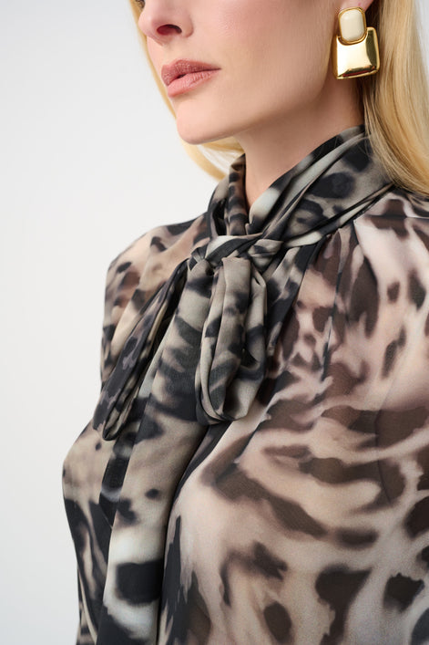 Chiffon Animal Print Top With Bow Tie 812