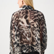 Chiffon Animal Print Top With Bow Tie 812