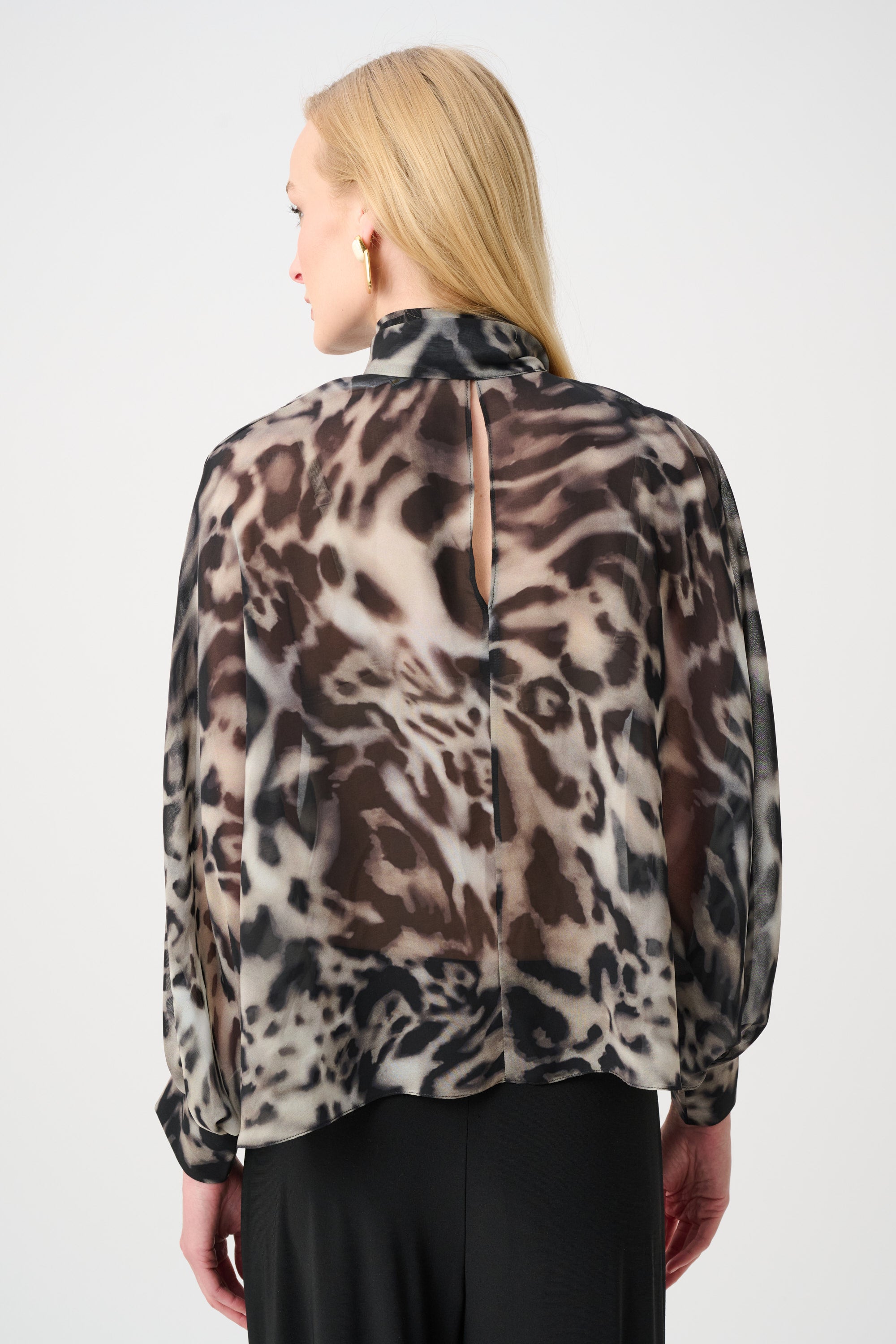 Chiffon Animal Print Top With Bow Tie 812