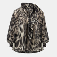 Chiffon Animal Print Top With Bow Tie 812