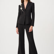 Lux Twill Fitted Blazer With Rhinestone Appliqué 825