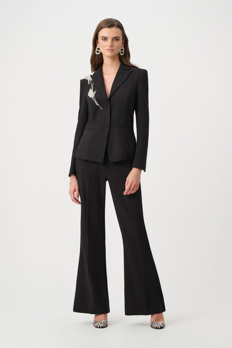 Lux Twill Fitted Blazer With Rhinestone Appliqué 825
