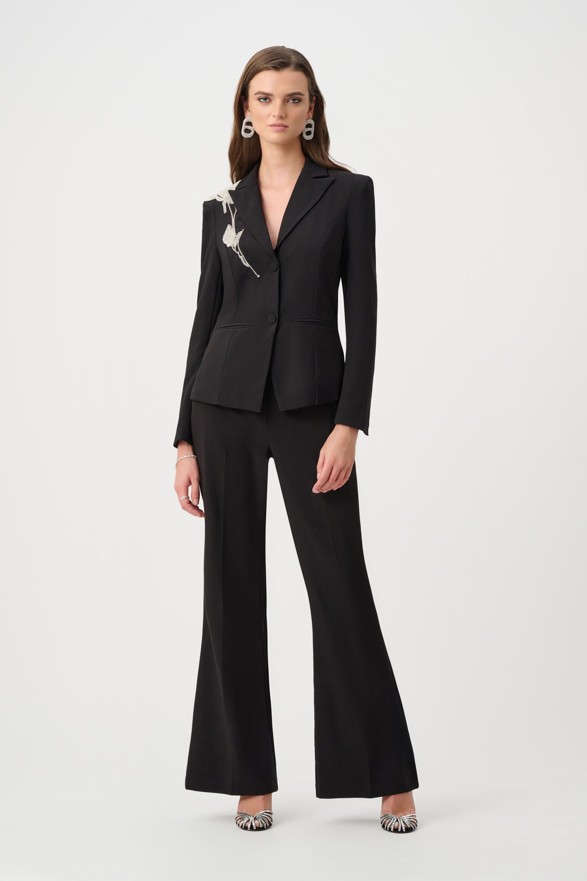 Lux Twill Fitted Blazer With Rhinestone Appliqué 825