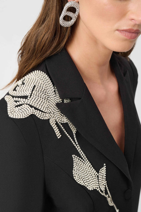 Lux Twill Fitted Blazer With Rhinestone Appliqué 825