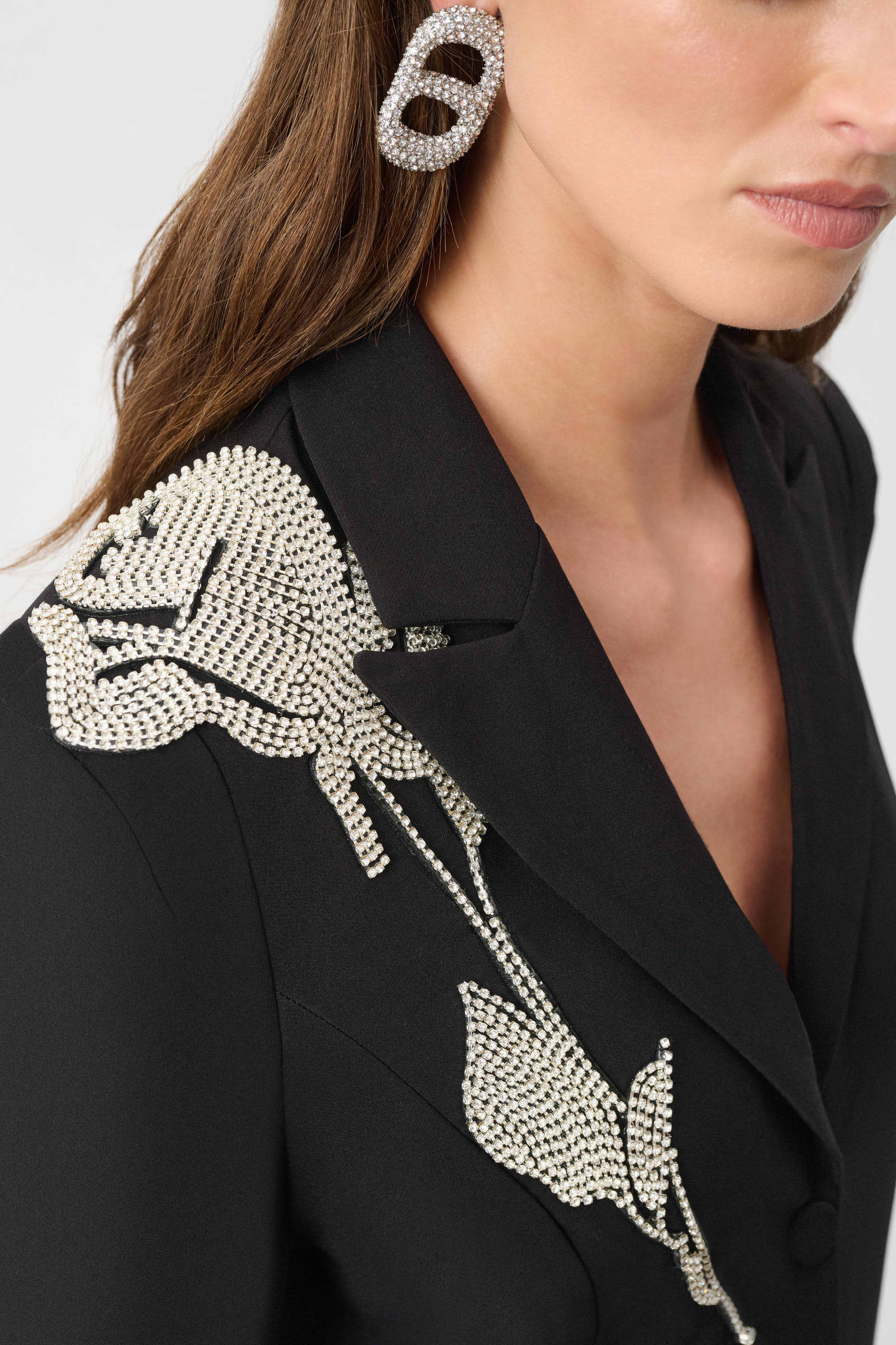 Lux Twill Fitted Blazer With Rhinestone Appliqué 825