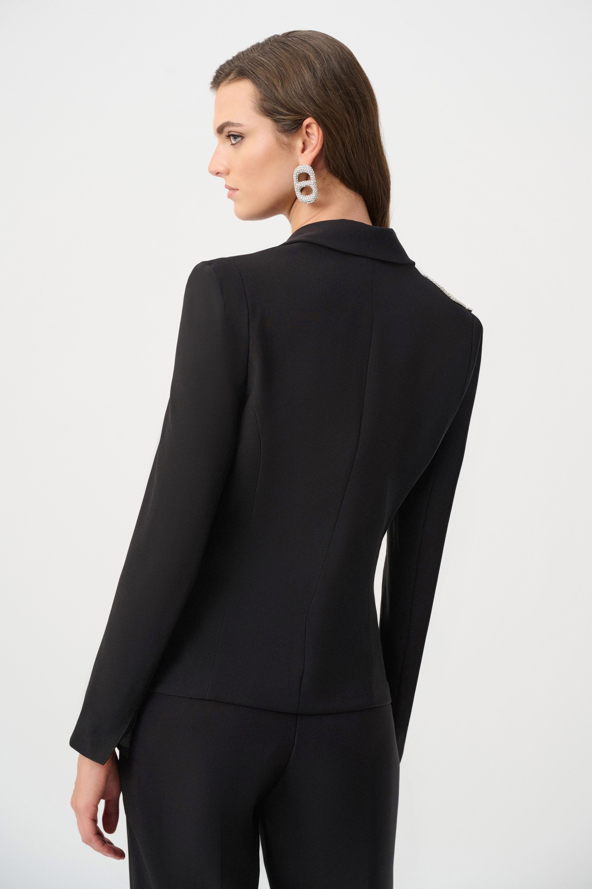 Lux Twill Fitted Blazer With Rhinestone Appliqué 825