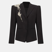 Lux Twill Fitted Blazer With Rhinestone Appliqué 825