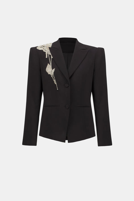 Lux Twill Fitted Blazer With Rhinestone Appliqué 825