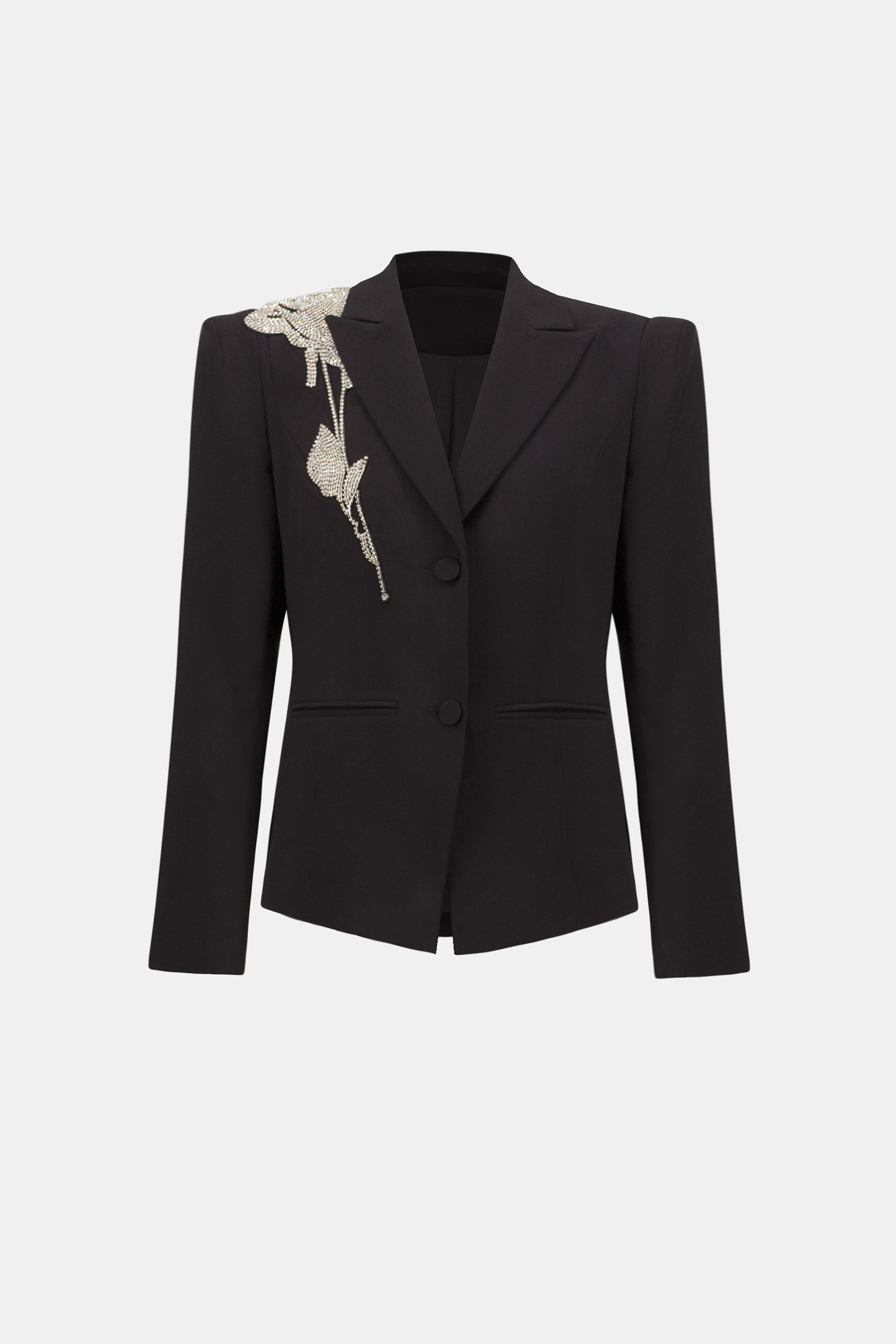Lux Twill Fitted Blazer With Rhinestone Appliqué 825