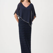 Sparkle Cascade Gown With Chiffon Poncho Overlay 835