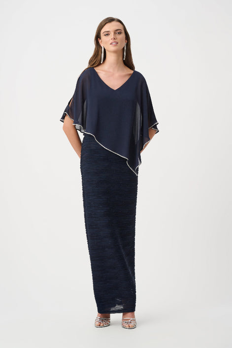Sparkle Cascade Gown With Chiffon Poncho Overlay 835
