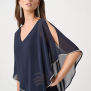 Sparkle Cascade Gown With Chiffon Poncho Overlay 835