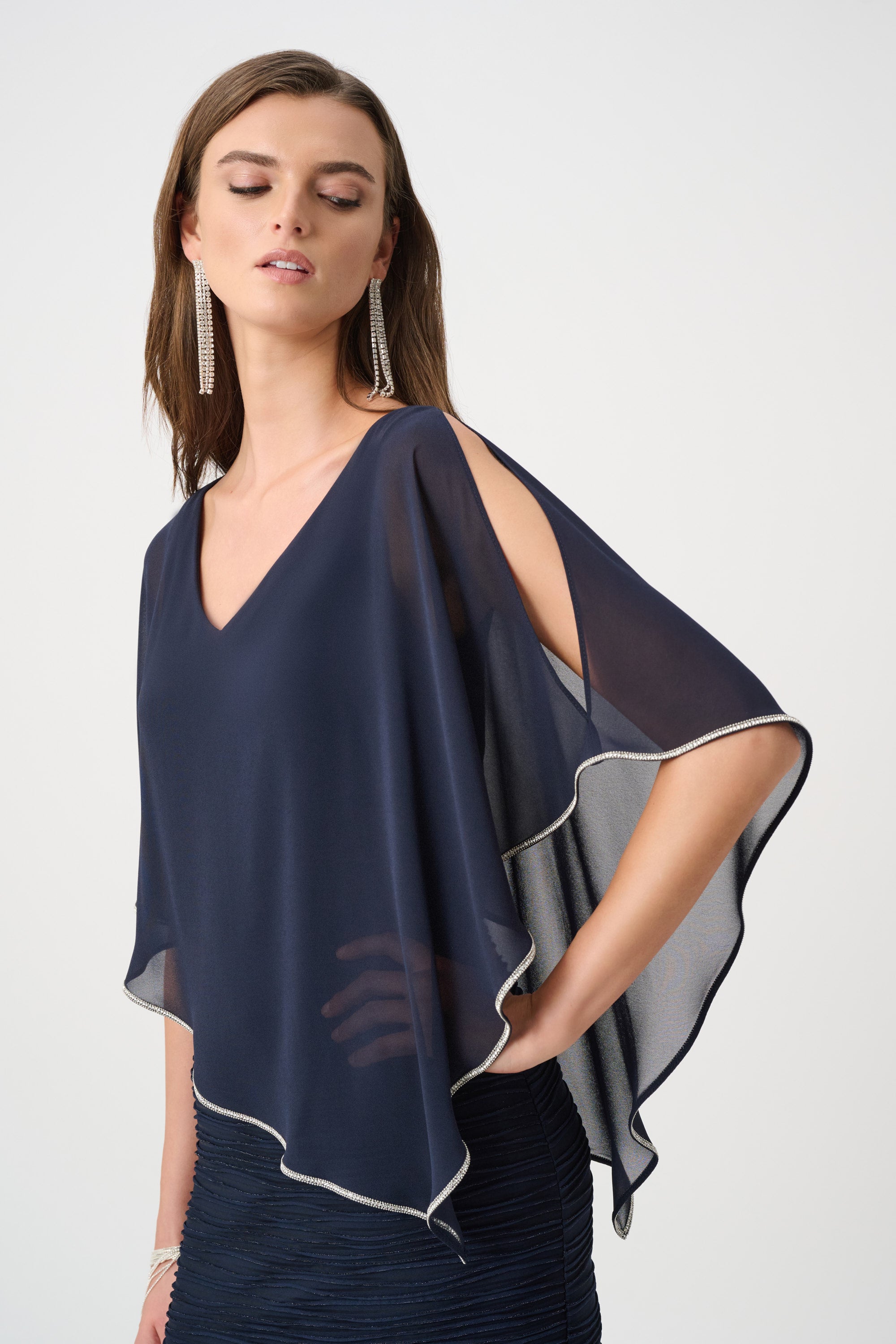 Sparkle Cascade Gown With Chiffon Poncho Overlay 835