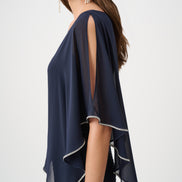 Sparkle Cascade Gown With Chiffon Poncho Overlay 835