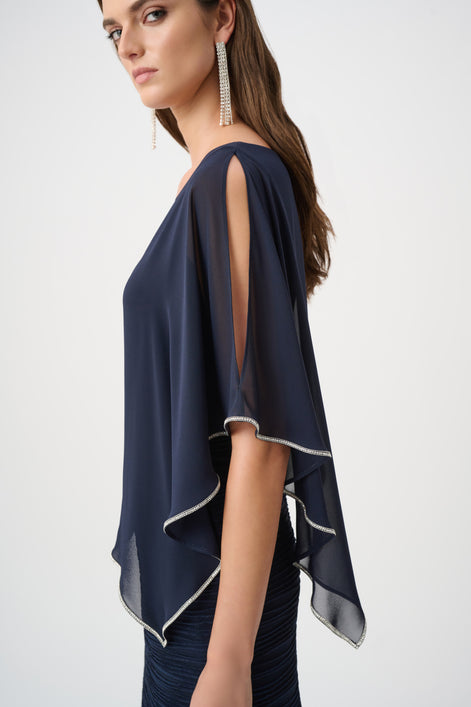 Sparkle Cascade Gown With Chiffon Poncho Overlay 835