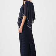 Sparkle Cascade Gown With Chiffon Poncho Overlay 835