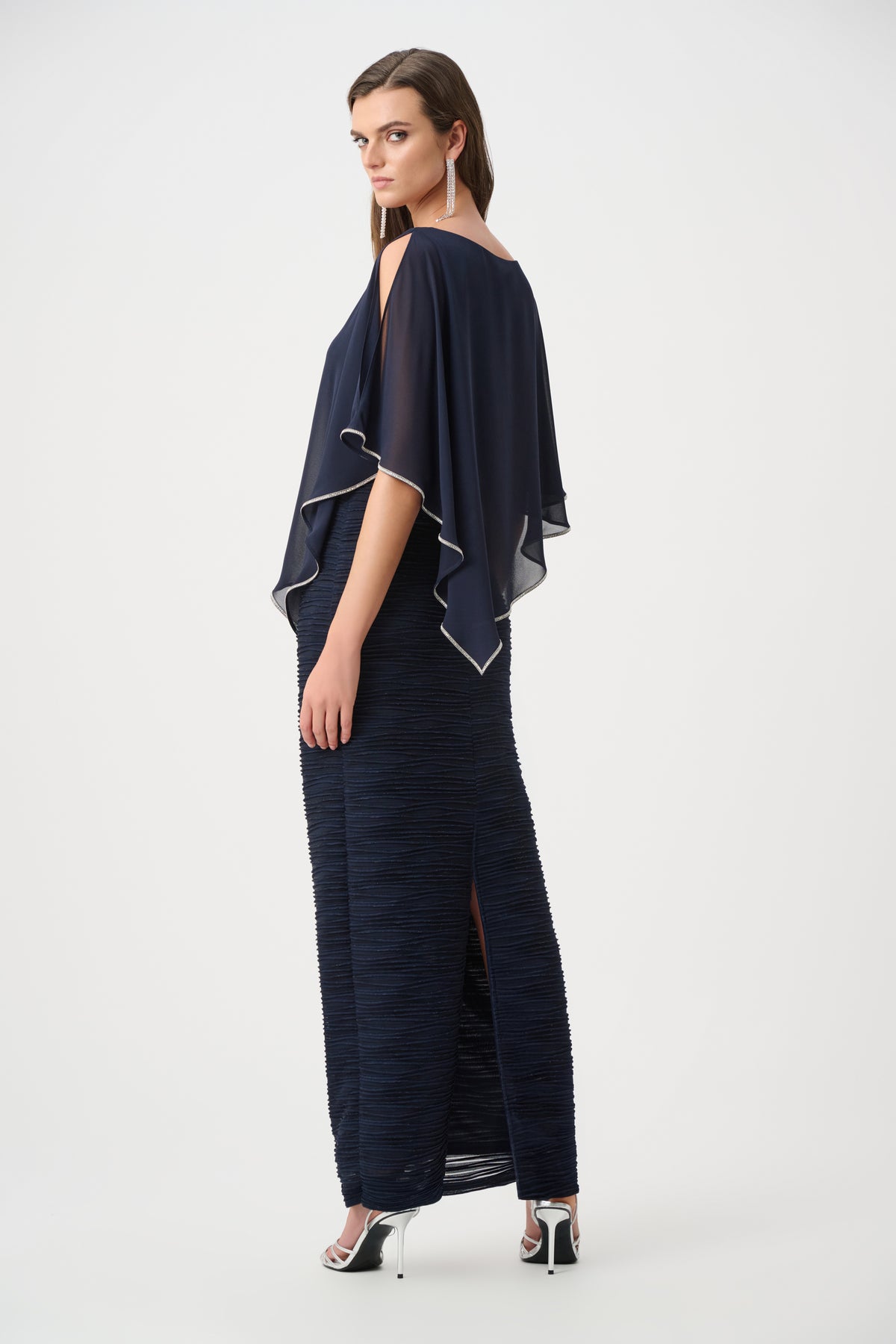 Sparkle Cascade Gown With Chiffon Poncho Overlay 835