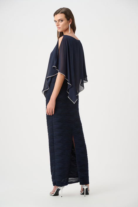 Sparkle Cascade Gown With Chiffon Poncho Overlay 835