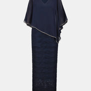 Sparkle Cascade Gown With Chiffon Poncho Overlay 835