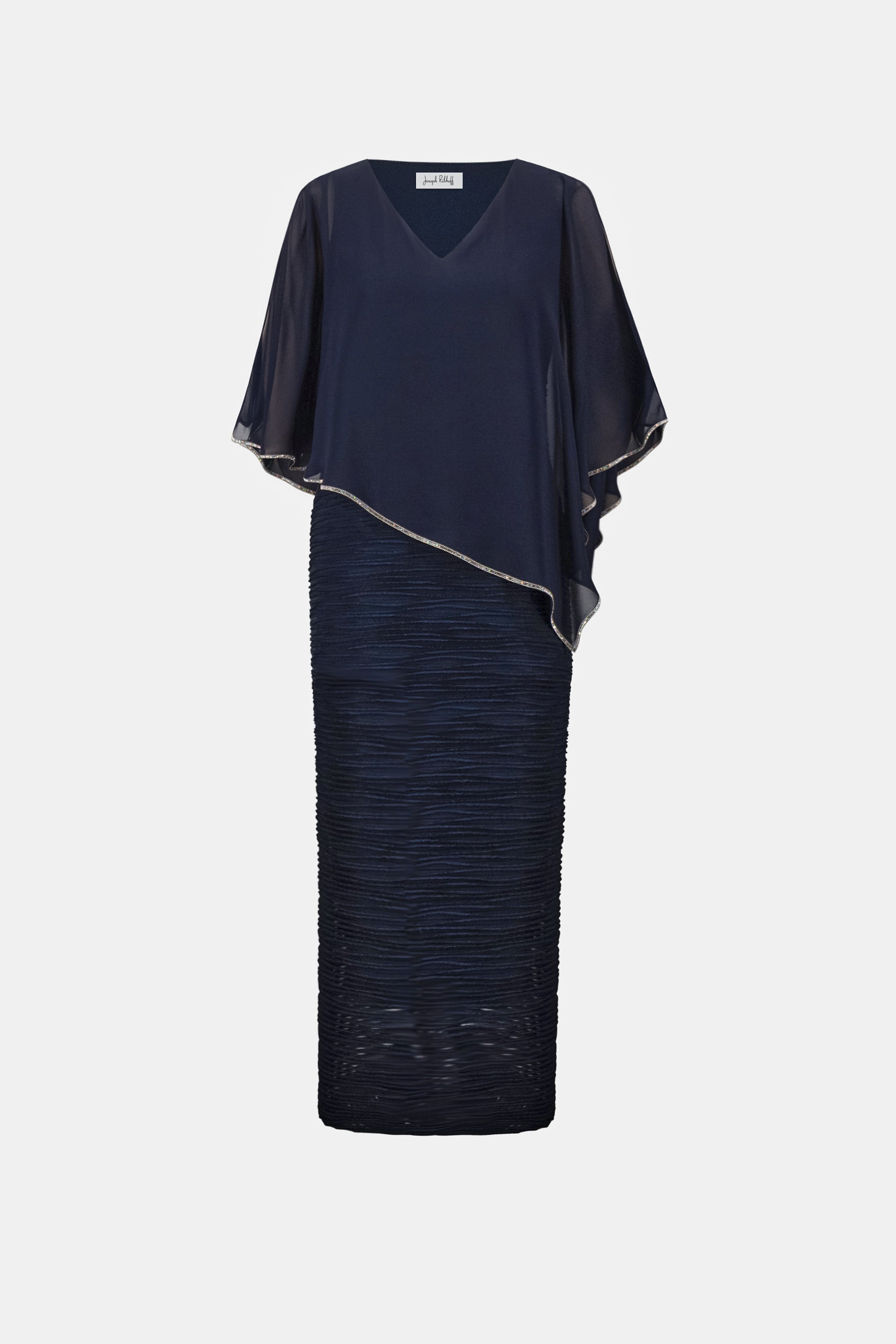 Sparkle Cascade Gown With Chiffon Poncho Overlay 835