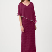 Sparkle Cascade Gown With Chiffon Poncho Overlay 835