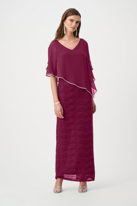Sparkle Cascade Gown With Chiffon Poncho Overlay 835