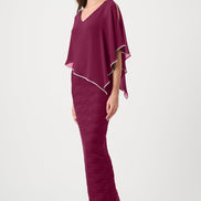 Sparkle Cascade Gown With Chiffon Poncho Overlay 835