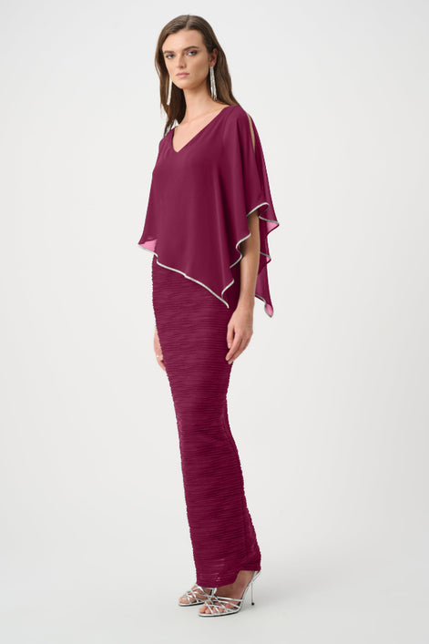 Sparkle Cascade Gown With Chiffon Poncho Overlay 835